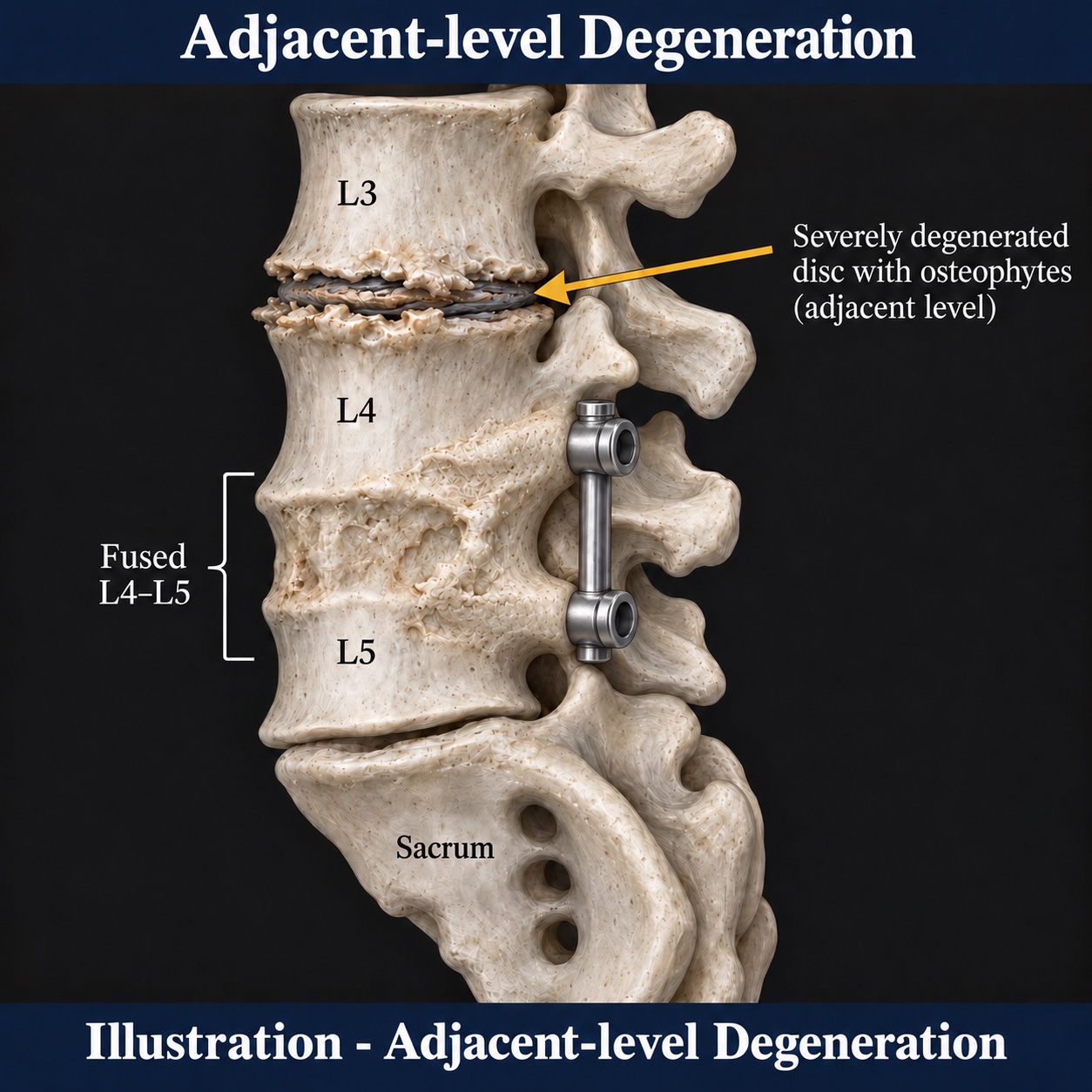 Illustration of adjacent-level degeneration after lumbar surgery